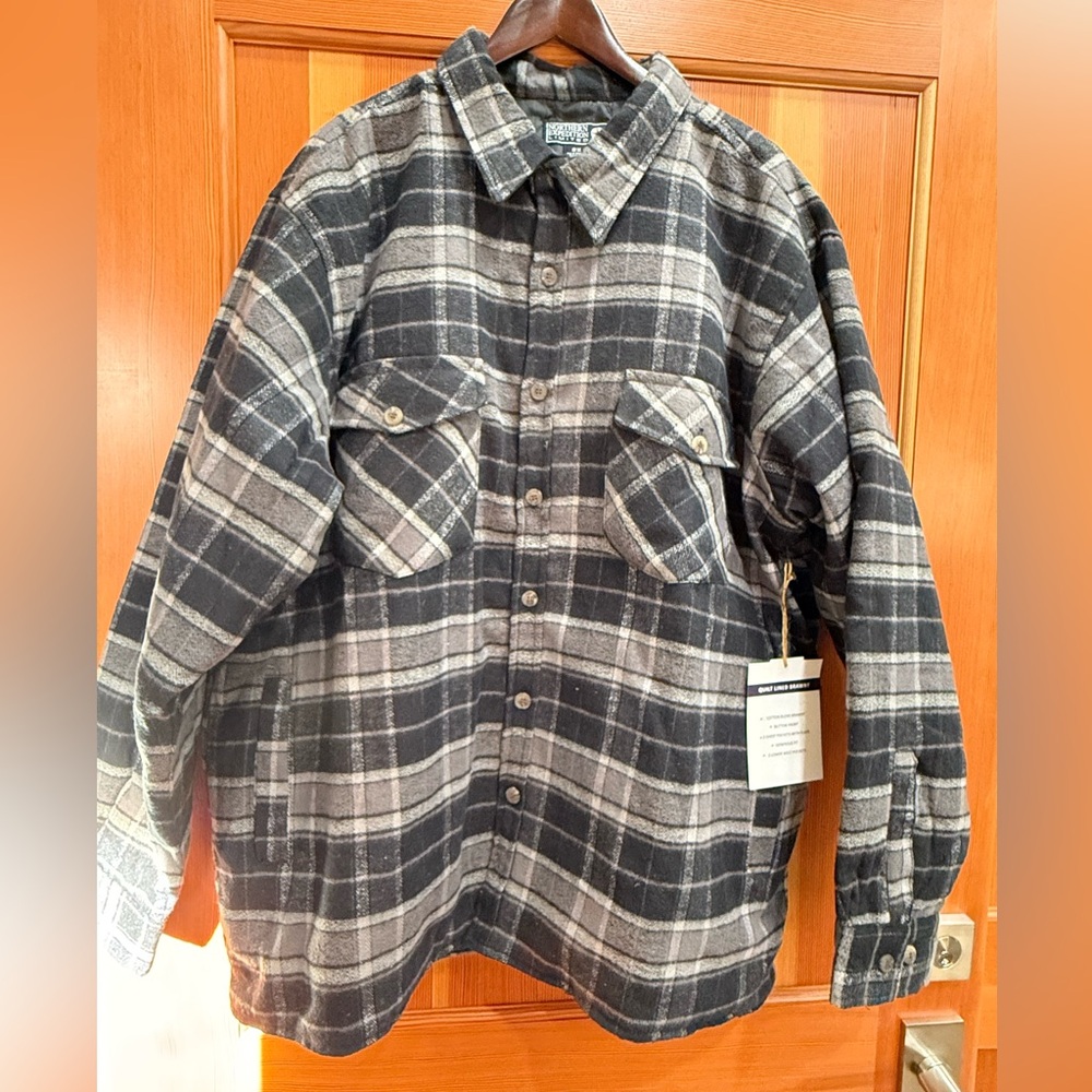 Lightweight Black & Gray Plaid Shirt Jacket